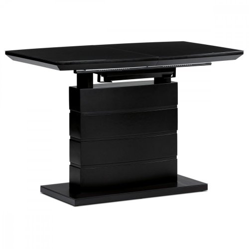 Jídelní stůl 110+40x70 cm, černá 4 mm skleněná deska, MDF, černý matný lak - Brevné variany: Cappuccino