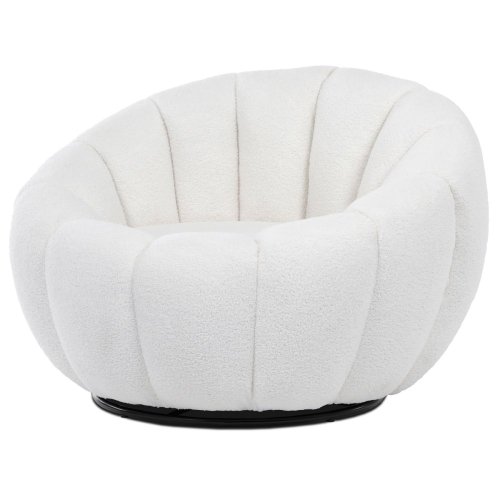 Křeslo relaxační, látka šedá Bouclé, otočné.