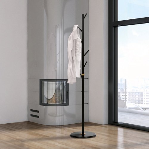 Věšák dřevěný stojanový, masiv bambus, černá + zlatá barva