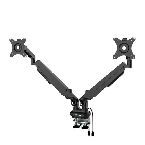 Polohovatelný držák pro 2 monitory, 2-9 Kg, svorka a průchodka stolu, 17"-32", USB HUB, 75x75/100x100, černý