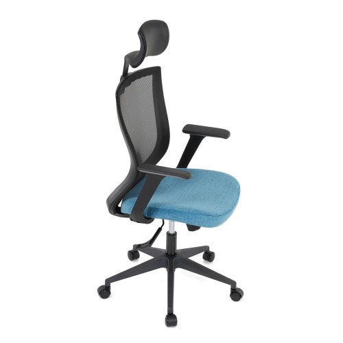 Kancelářská židle, černá MESH síťovina, světle modrá látka, houpací mechanismus, plastový kříž, kolečka pro tvrdé podlah - Brevné variany: Zelená