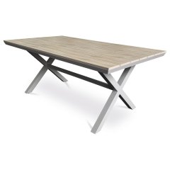 Stůl zahradní 180x100x75, deska polywood v dekoru světlého dubu, hliníková konstrukce, béžová barva