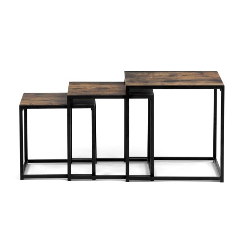Set 3 ks odkládacích stolků, MDF, dekor divoký dub, kov, černý lak