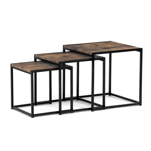 Set 3 ks odkládacích stolků, MDF, dekor divoký dub, kov, černý lak