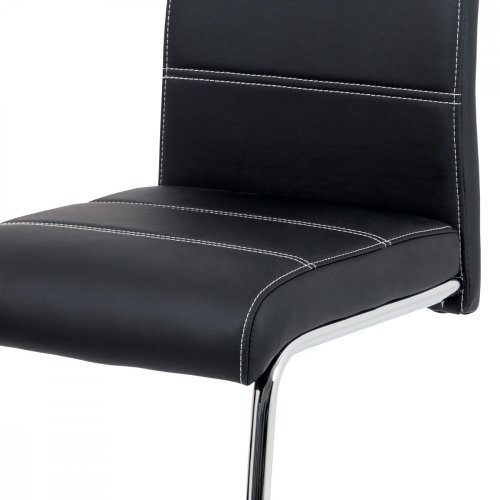 Jídelní židle, potah černá ekokůže, bílé prošití, kovová pohupová podnož, chrom
