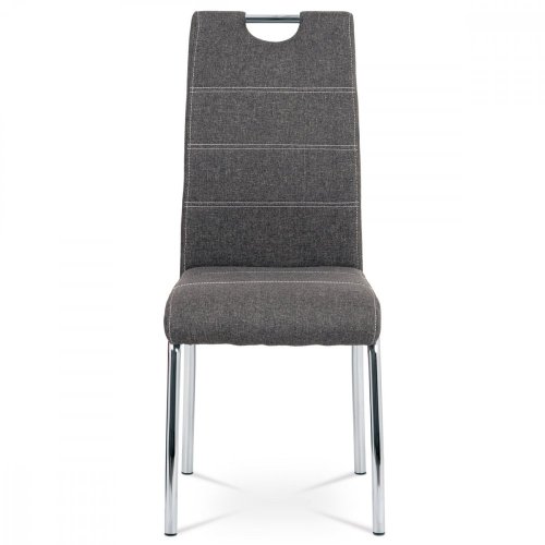 Jídelní židle, potah coffee látka, bílé prošití, kovová 4nohá chromovaná podnož - Brevné variany: Šedá
