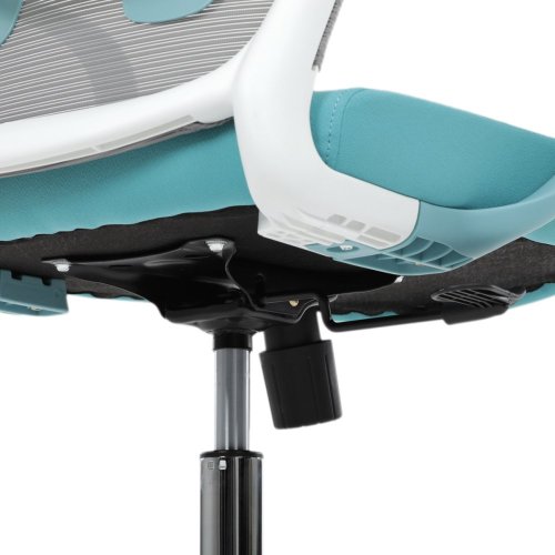 Židle kancelářská, bílý plast, šedý MESH a modrá látka, plastový kříž, houpací mechanismus. - Brevné variany: Červená