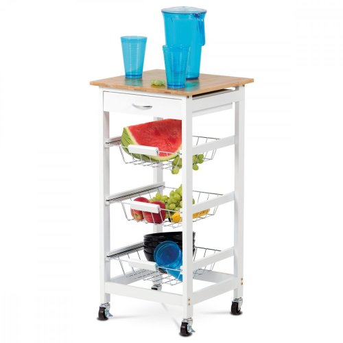 Servírovací stolek s kolečky Autronic DR-043 — bílá / masiv