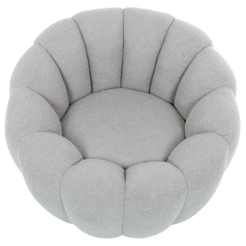 Křeslo relaxační, látka šedá Bouclé, otočné.