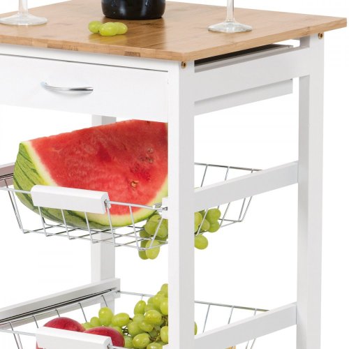 Servírovací stolek s kolečky Autronic DR-043 — bílá / masiv