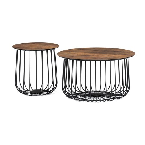 Set 2 ks stolků,pr.60x34, pr.37x39 cm, deska MDF, 3D dekor divoký dub, kovová drátěná podnož, černý mat