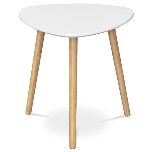 Stůl konferenční 40x40x40 cm,  MDF bílá deska,  nohy bambus přírodní odstín