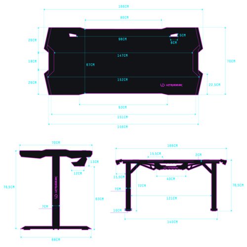 ULTRADESK Herní stůl FORCE SNOW 166×70 cm — bílá