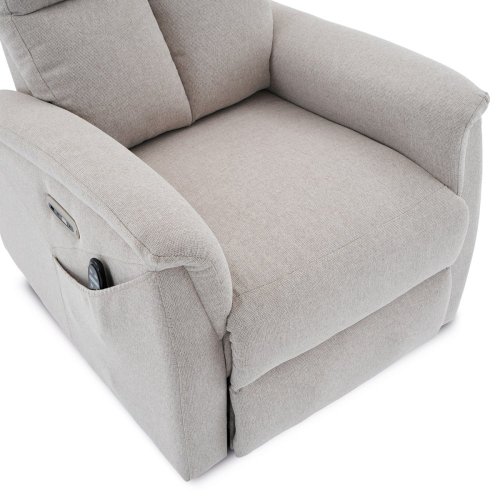 Křeslo polohovací masážní s výhřevem,  8bodová vibrační masáž, zvedací systém, USB, krémová látka - Brevné variany: Krémová