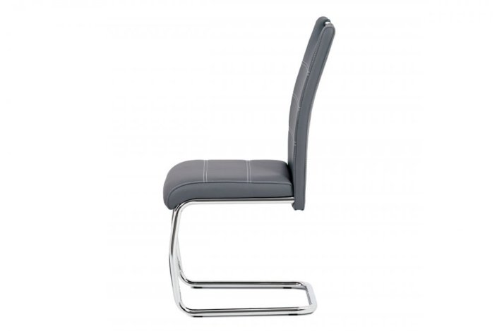 Jídelní židle, potah černá ekokůže, bílé prošití, kovová pohupová podnož, chrom - Brevné variany: Lanýžová