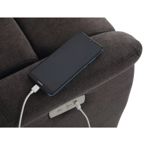 TV a relaxační křeslo s elektrickým ovládáním, potah hnědá látka - Brevné variany: Stříbrná