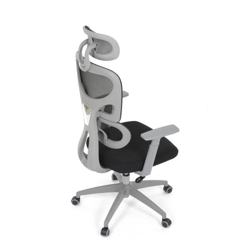 Kancelářská židle, šedá síťovina, šedý plast, kolečka na tvrdé podlahy