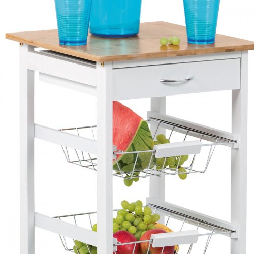 Servírovací stolek s kolečky Autronic DR-043 — bílá / masiv