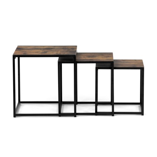 Set 3 ks odkládacích stolků, MDF, dekor divoký dub, kov, černý lak
