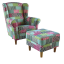 Křeslo ušák s taburetem, látka patchwork M1, ASTRID (0000108692) — Memela.cz