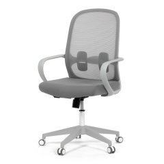 Židle kancelářská, bílý plast, šedý MESH a modrá látka, plastový kříž, houpací mechanismus.