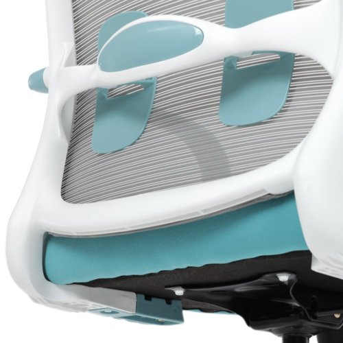 Židle kancelářská, bílý plast, šedý MESH a modrá látka, plastový kříž, houpací mechanismus. - Brevné variany: Červená