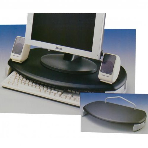 Podstavec pod monitor, prostor pro klávesnici, černý, dřevo-plast, 40 kg nosnost, ergo