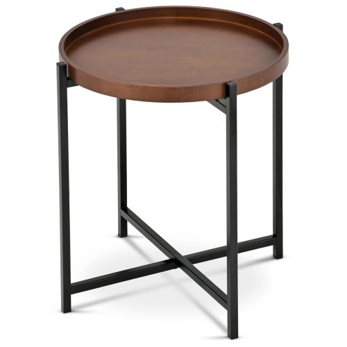 Odkládací stolek pr.50x50 cm, deska dřevo, moření ořech, kovové černé nohy - Brevné variany: Ořech