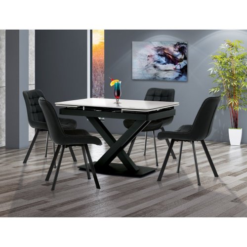 Židle jídelní, černá látka v dekoru broušené kůže, černý kov - Brevné variany: GRN3