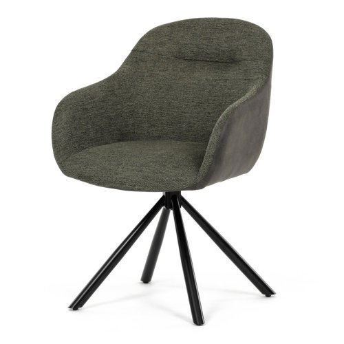 Židle jídelní, béžová látka a tmavě šedá látka v dekoru vintage kůže, černý kov, otočná P90°+ L90° s vratným mechanismem - Brevné variany: Zelená