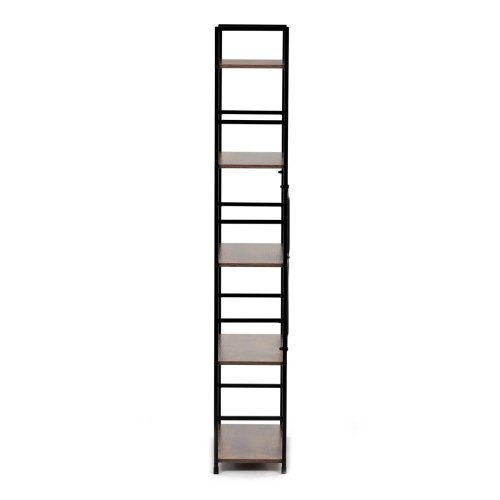 Regál, 5 polic, dekor dub, MDF, černý lak - Brevné variany: OLW