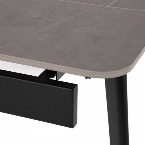Jídelní stůl 120+30+30x80 cm, keramická deska šedý mramor, kov, černý matný lak - Brevné variany: Šedá