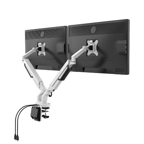 Polohovatelný držák pro 2 monitory, 2-9 Kg, svorka a průchodka stolu, 17"-32", USB HUB, 75x75/100x100, černý