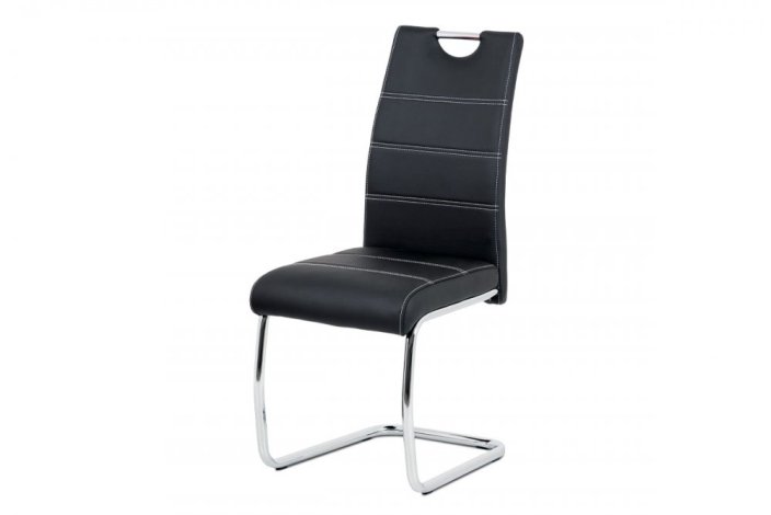 Jídelní židle, potah černá ekokůže, bílé prošití, kovová pohupová podnož, chrom - Brevné variany: Černá