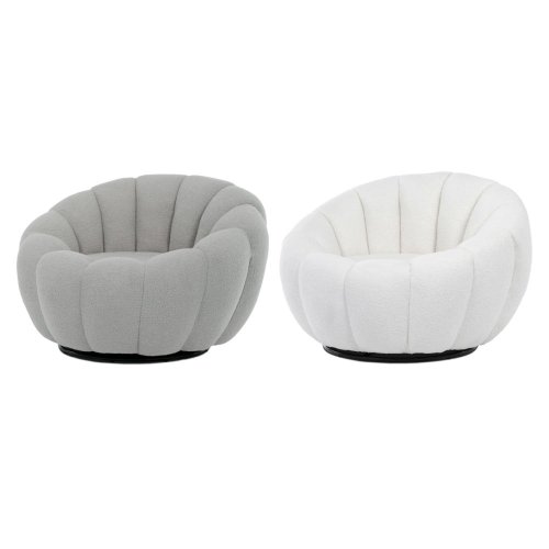 Křeslo relaxační, látka šedá Bouclé, otočné.