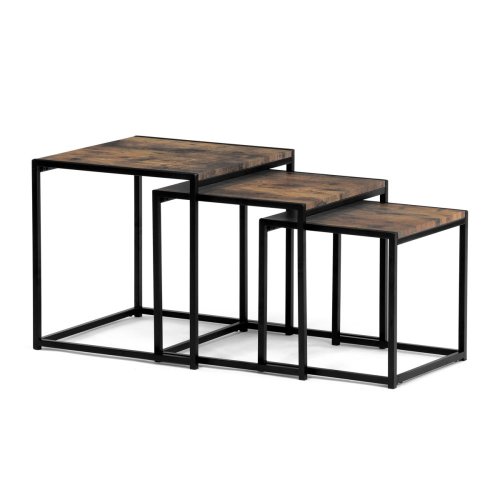 Set 3 ks odkládacích stolků, MDF, dekor divoký dub, kov, černý lak