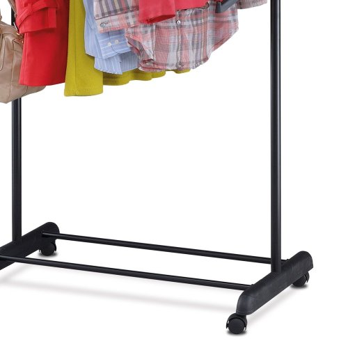 Stojan na šaty s odkladačem a otočnými závěsy, černá barva, kov / plast, chrom