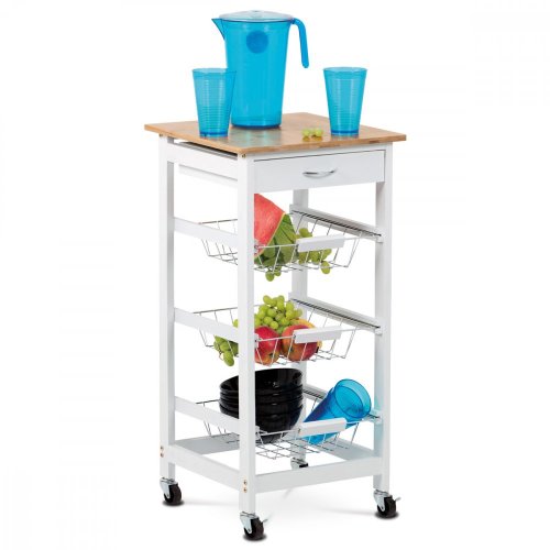 Servírovací stolek s kolečky Autronic DR-043 — bílá / masiv