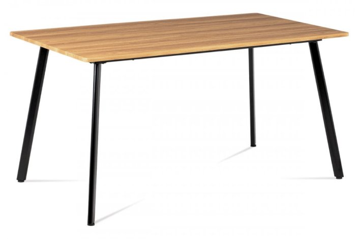 Jídelní stůl 150x80x76 cm, MDF, dekor medový dub, kovová čtyřnohá podnož, černý matný lak