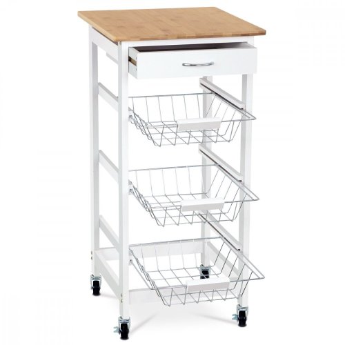 Servírovací stolek s kolečky Autronic DR-043 — bílá / masiv