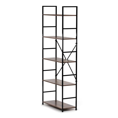Regál, 5 polic, dekor dub, MDF, černý lak - Brevné variany: OLW