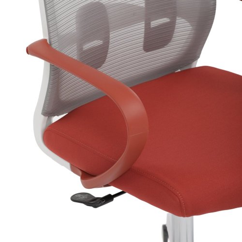 Židle kancelářská, bílý plast, šedý MESH a modrá látka, plastový kříž, houpací mechanismus. - Brevné variany: Červená