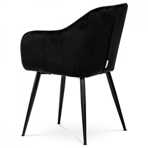 Jídelní židle, potah černá matná sametová látka, kovové nohy, černý matný lak