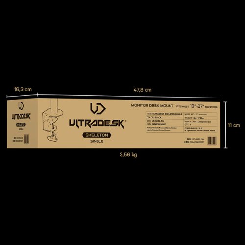 ULTRADESK Polohovatelný držák SKELETON Single pro monitor — černá