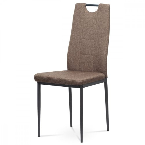 Jídelní židle, potah hnědá látka, kovová čtyřnohá podnož, antracitový matný lak - Brevné variany: Šedá