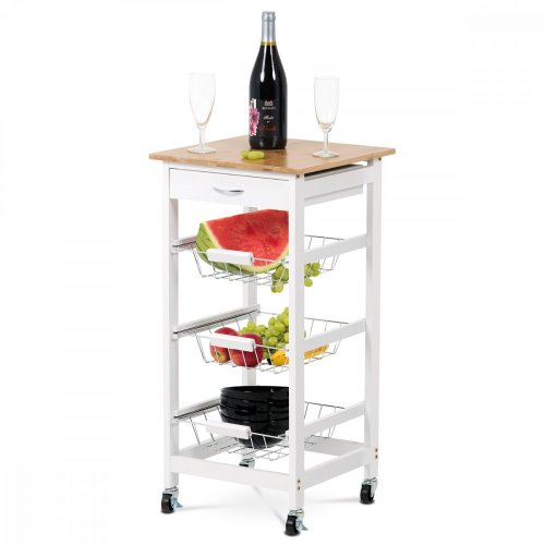 Servírovací stolek s kolečky Autronic DR-043 — bílá / masiv