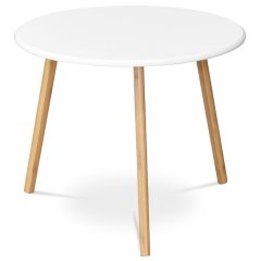 Stůl konferenční 60x60x50 cm,  MDF bílá deska,  nohy bambus přírodní odstín