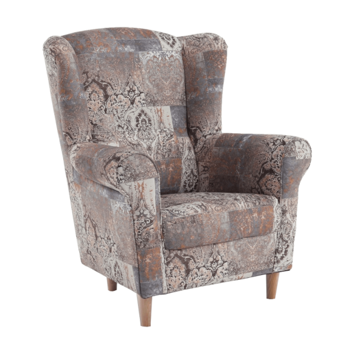 Křeslo ušák, látka vintage hnědá 1026, Charlot (0000187030) — Memela.cz