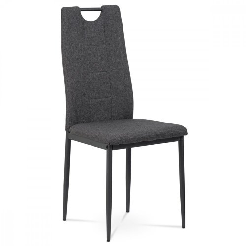 Jídelní židle, potah hnědá látka, kovová čtyřnohá podnož, antracitový matný lak - Brevné variany: Šedá