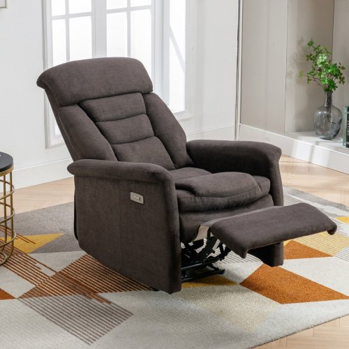 TV a relaxační křeslo s elektrickým ovládáním, potah hnědá látka